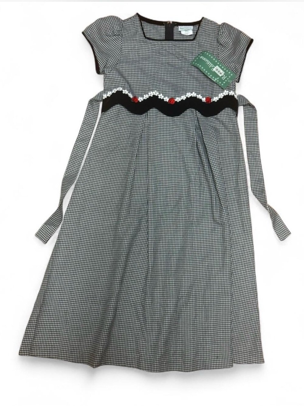 Rare Editions vintage with tags Black and White Houndstooth Dress with Red Roses